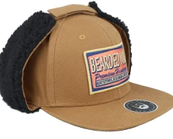 Logo Patch Red/Blue Canvas Caramel/Black Earflap - Bearded Man