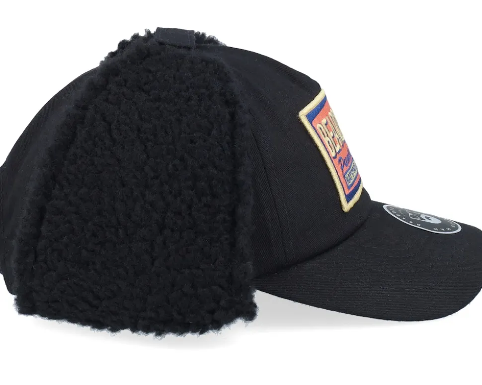 Logo Patch Red/Blue Golfer Cotton Black Earflap - Bearded Man