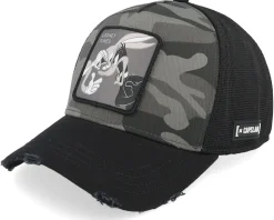 Looney Tunes Bugs Bunny Daffy Duck Black/Camouflage A-Frame Trucker - Capslab