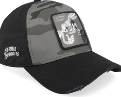 Looney Tunes Bugs Bunny Daffy Duck Black/Camouflage A-Frame Trucker - Capslab