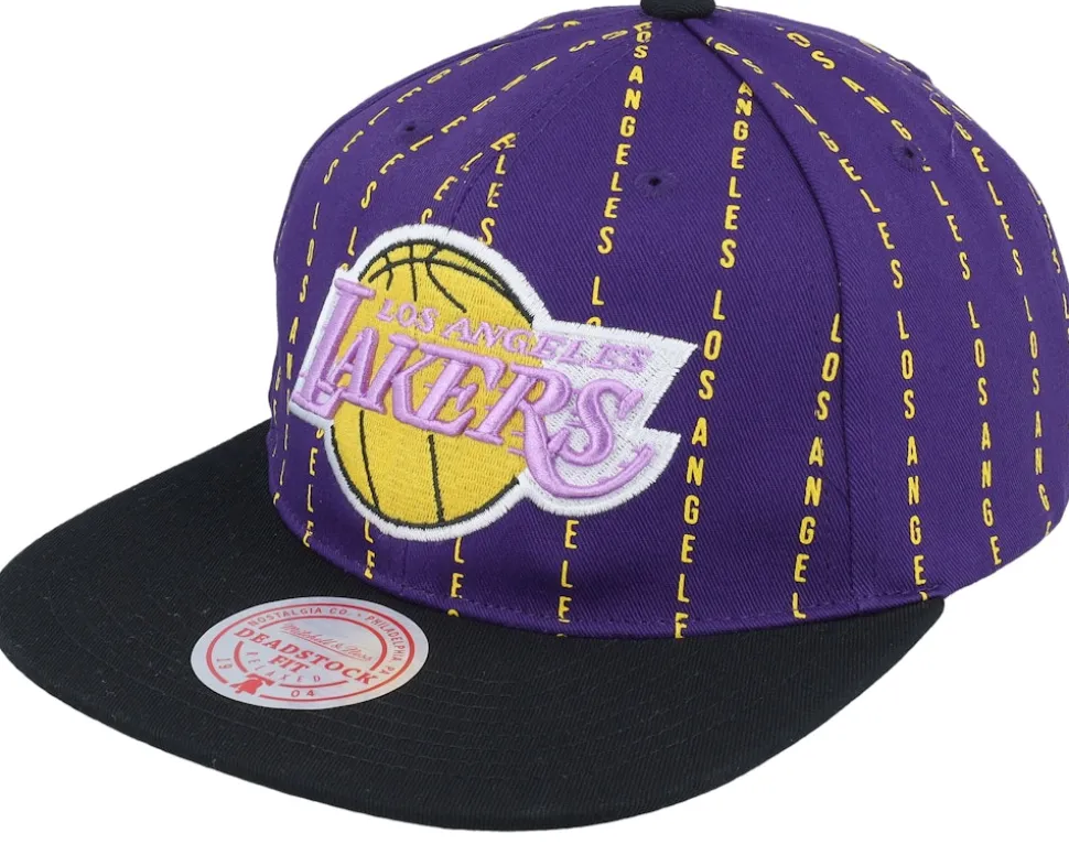 Los Angeles Lakers City Pinstripe Deadstock Purple Snapback - Mitchell & Ness