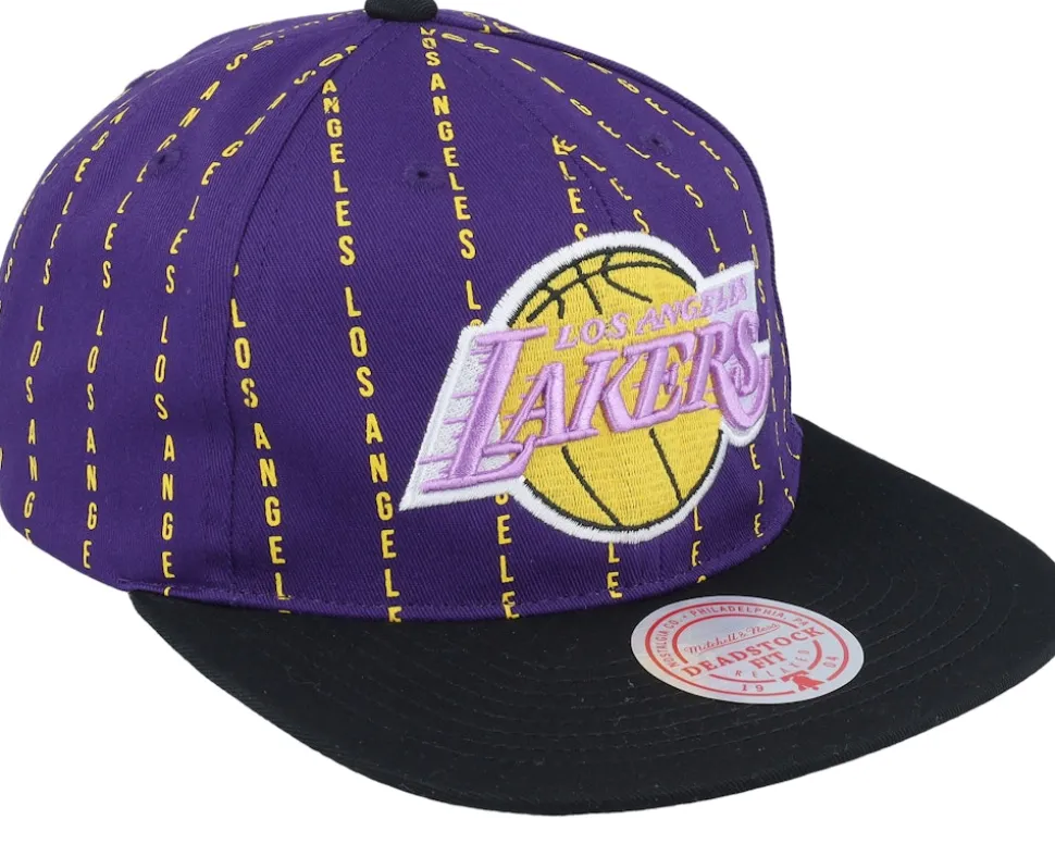 Los Angeles Lakers City Pinstripe Deadstock Purple Snapback - Mitchell & Ness