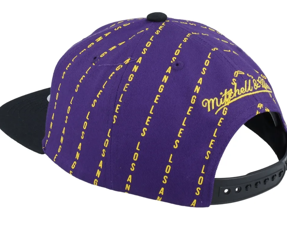 Los Angeles Lakers City Pinstripe Deadstock Purple Snapback - Mitchell & Ness