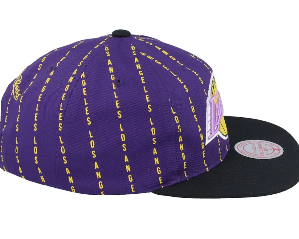 Los Angeles Lakers City Pinstripe Deadstock Purple Snapback - Mitchell & Ness