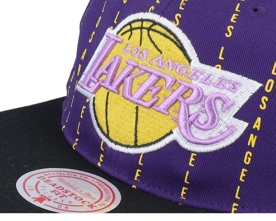 Los Angeles Lakers City Pinstripe Deadstock Purple Snapback - Mitchell & Ness