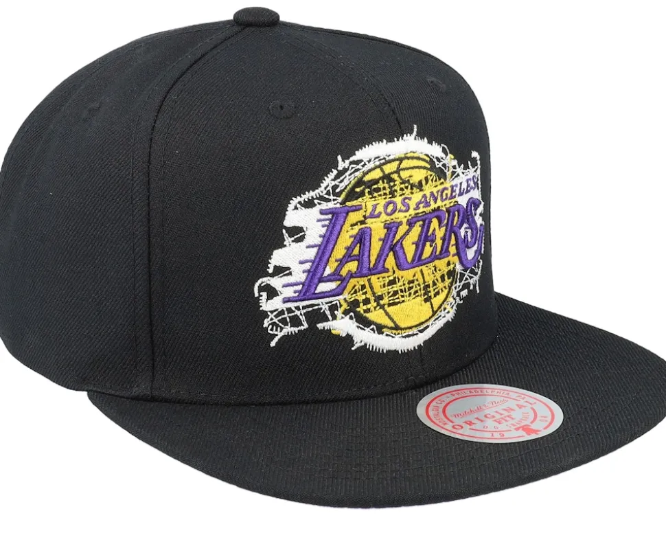 Los Angeles Lakers Embroidery Glitch Black Snapback - Mitchell & Ness