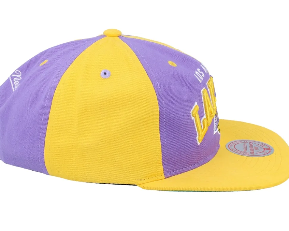 Los Angeles Lakers Pinwheel Of Fortune Yellow/Purple Snapback - Mitchell & Ness