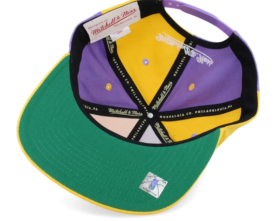 Los Angeles Lakers Pinwheel Of Fortune Yellow/Purple Snapback - Mitchell & Ness