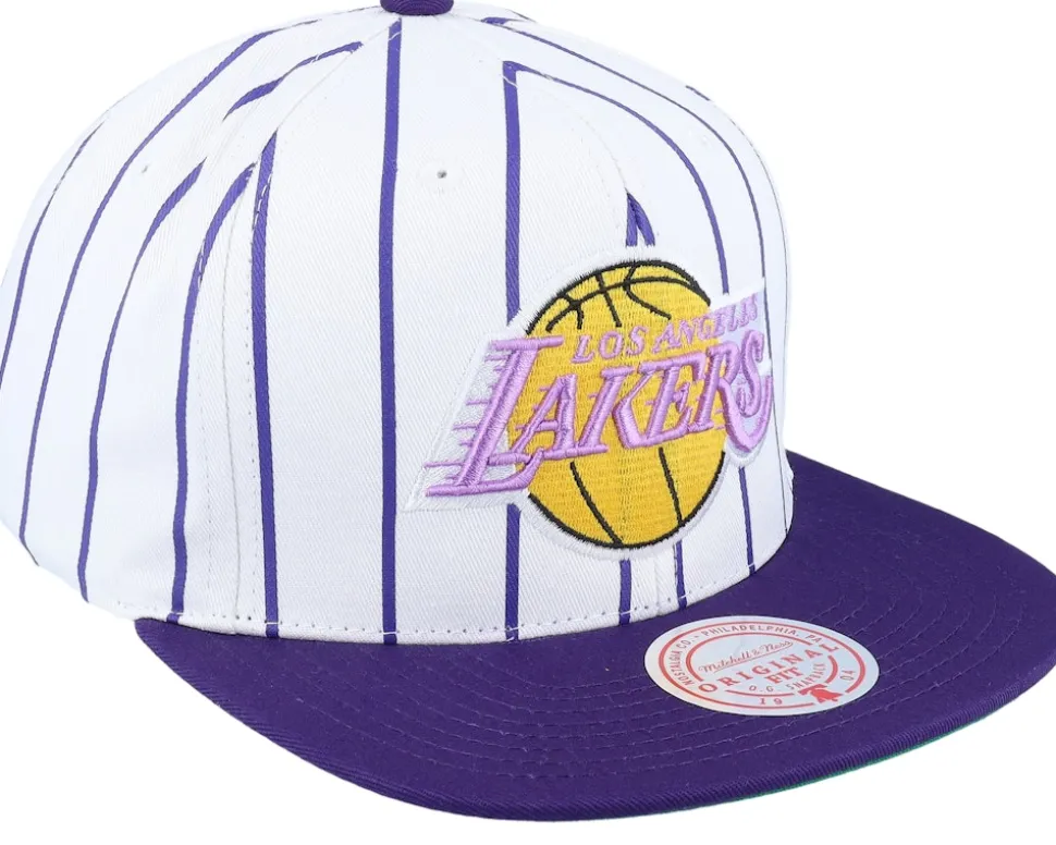 Los Angeles Lakers Retro Pinstripe White/Purple Snapback - Mitchell & Ness