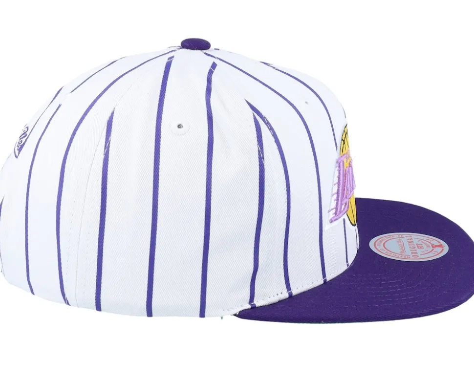 Los Angeles Lakers Retro Pinstripe White/Purple Snapback - Mitchell & Ness