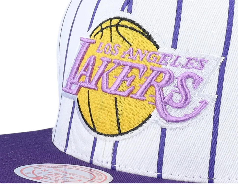 Los Angeles Lakers Retro Pinstripe White/Purple Snapback - Mitchell & Ness