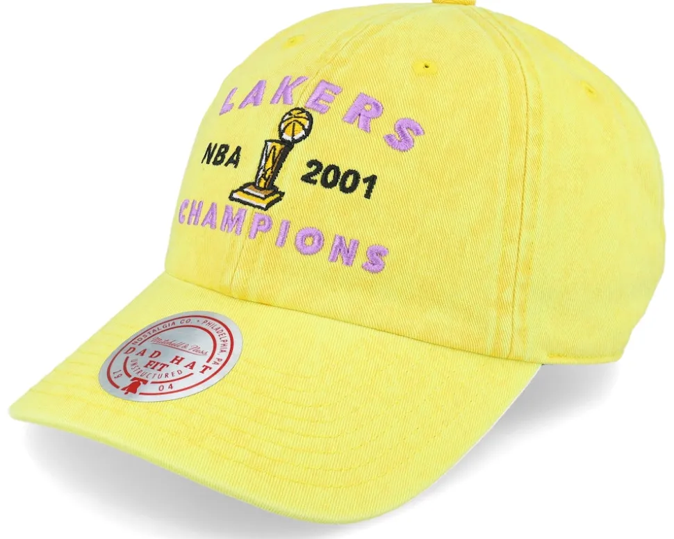 Los Angeles Lakers Stone Washed Champions Yellow Dad Cap - Mitchell & Ness