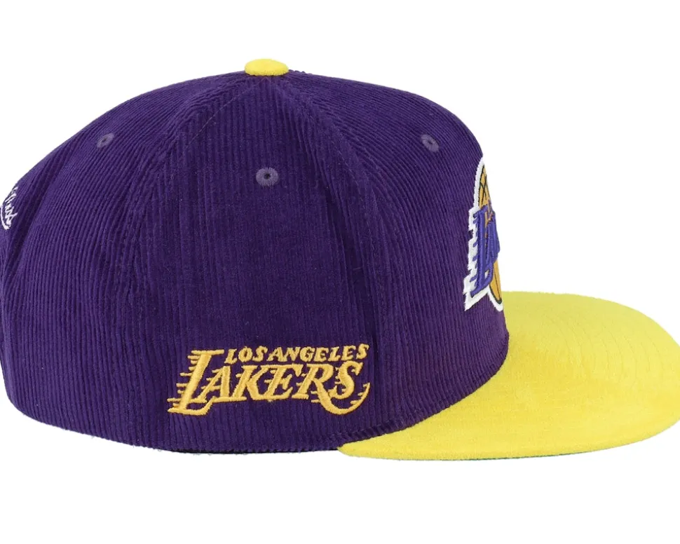 Los Angeles Lakers Sueduroy Cord Purple/Yellow Snapback - Mitchell & Ness