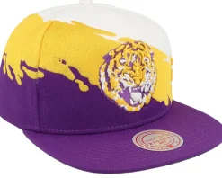 Louisiana State Tigers Paintbrush White/Purple Snapback - Mitchell & Ness