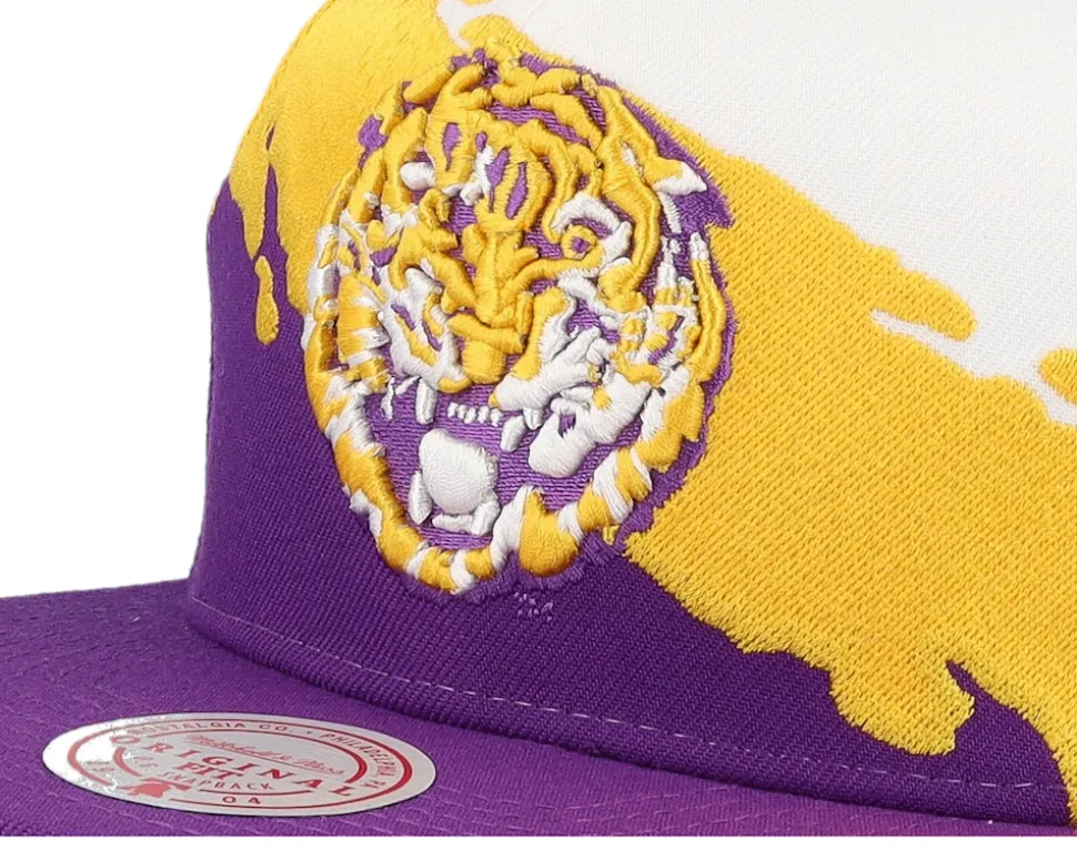 Louisiana State Tigers Paintbrush White/Purple Snapback - Mitchell & Ness