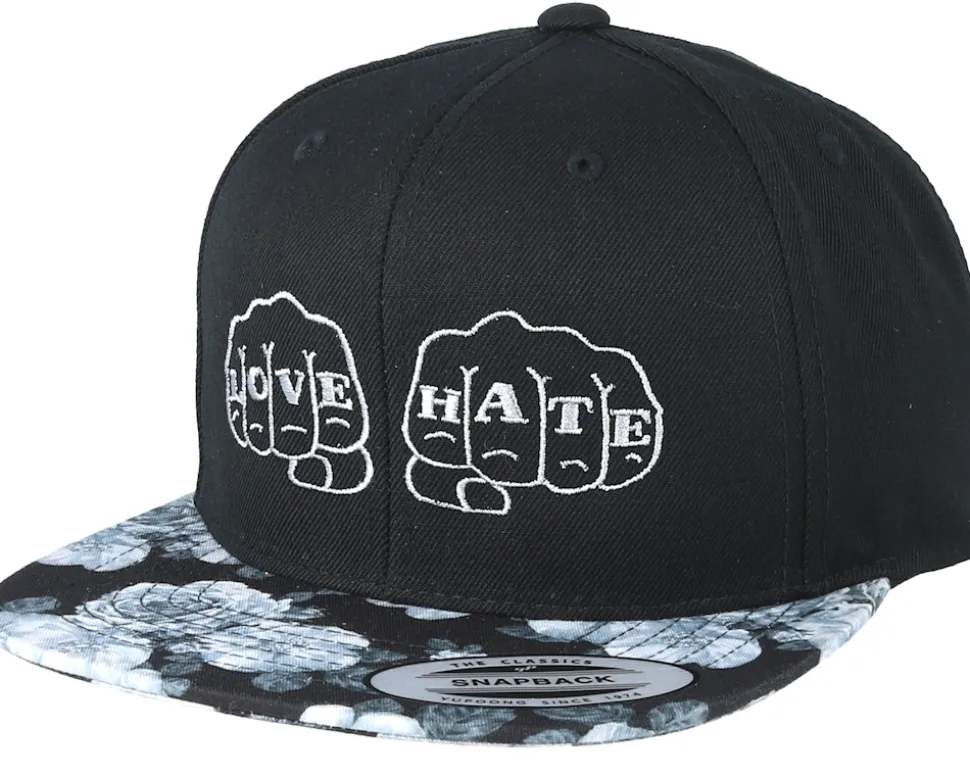 Love And Hate Black/Grey Rose Snapback - Tattoo Collective
