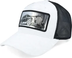 Luxury Car Silver Patch Velvet White/Black A-Frame Trucker - Calza Pennello