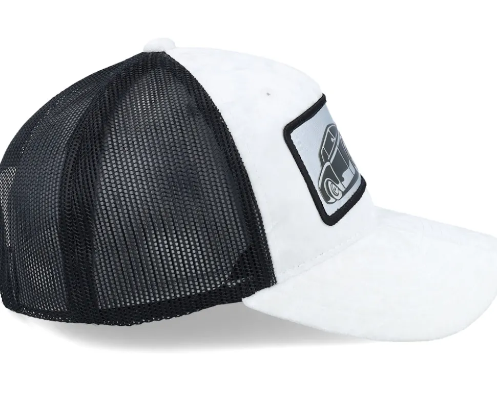Luxury Car Silver Patch Velvet White/Black A-Frame Trucker - Calza Pennello