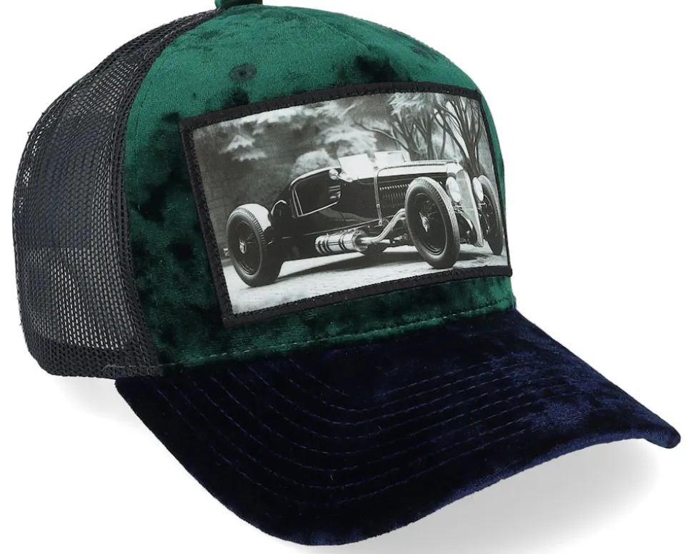 Luxury Hot Rod Velvet Green/Navy A-frame Trucker - Calza Pennello
