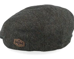 Maddy 42 Wool Cashmere Green Herringbone Flat Cap - MJM Hats