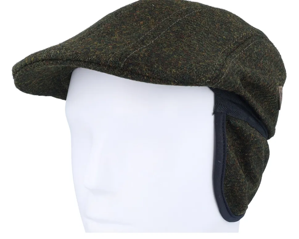 Maddy Ear Flap 32 Virgin Wool Loden Green Flat Cap - MJM Hats