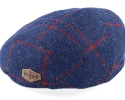 Maddy Virgin Wool Navy Check Flat Cap - MJM Hats
