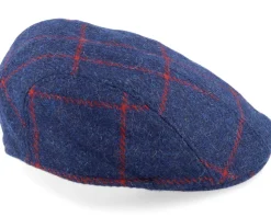 Maddy Virgin Wool Navy Check Flat Cap - MJM Hats
