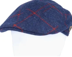 Maddy Virgin Wool Navy Check Flat Cap - MJM Hats