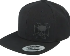 Maltese Cross Skull Black Patch Black Snapback - Born To Ride