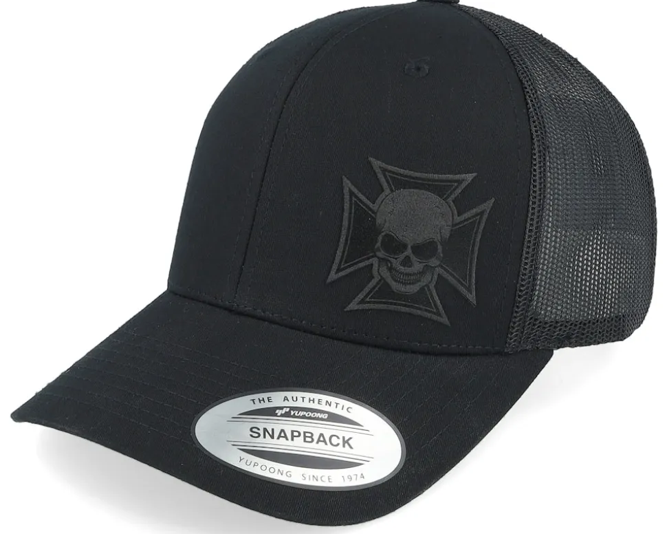 Maltese Cross Skull Black Patch Black Trucker - Born To Ride