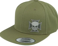 Maltese Cross Skull Grey Patch Buck Snapback - Born To Ride