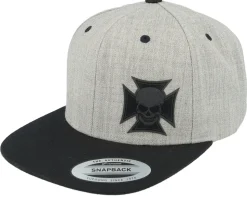 Maltese Cross Skull Patch Heater Grey/Black - Born To Ride