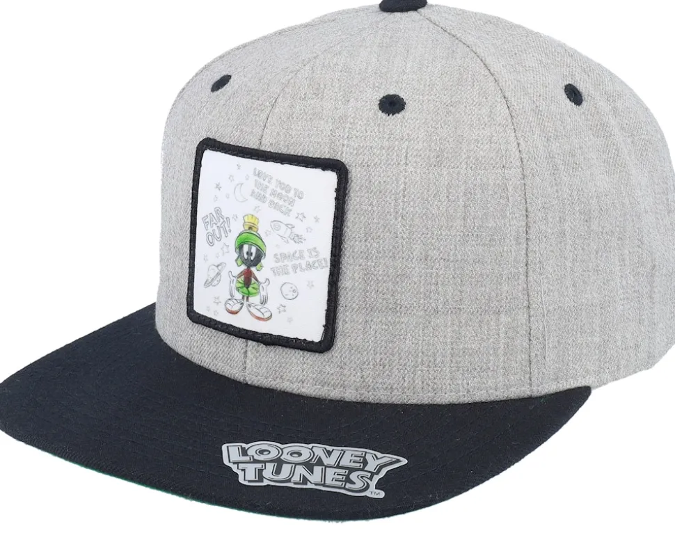 Marvin The Martian Writing Heather Grey/Black Snapback - Looney Tunes