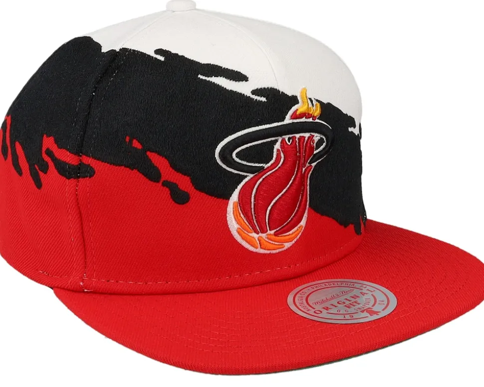Miami Heat Paintbrush White/Red Snapback - Mitchell & Ness