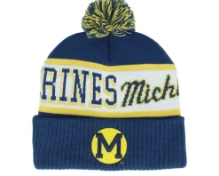 Michigan Wolverines Block Sweep Knit Vintage Navy Pom - Mitchell & Ness