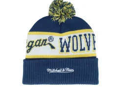 Michigan Wolverines Block Sweep Knit Vintage Navy Pom - Mitchell & Ness