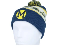 Michigan Wolverines Block Sweep Knit Vintage Navy Pom - Mitchell & Ness