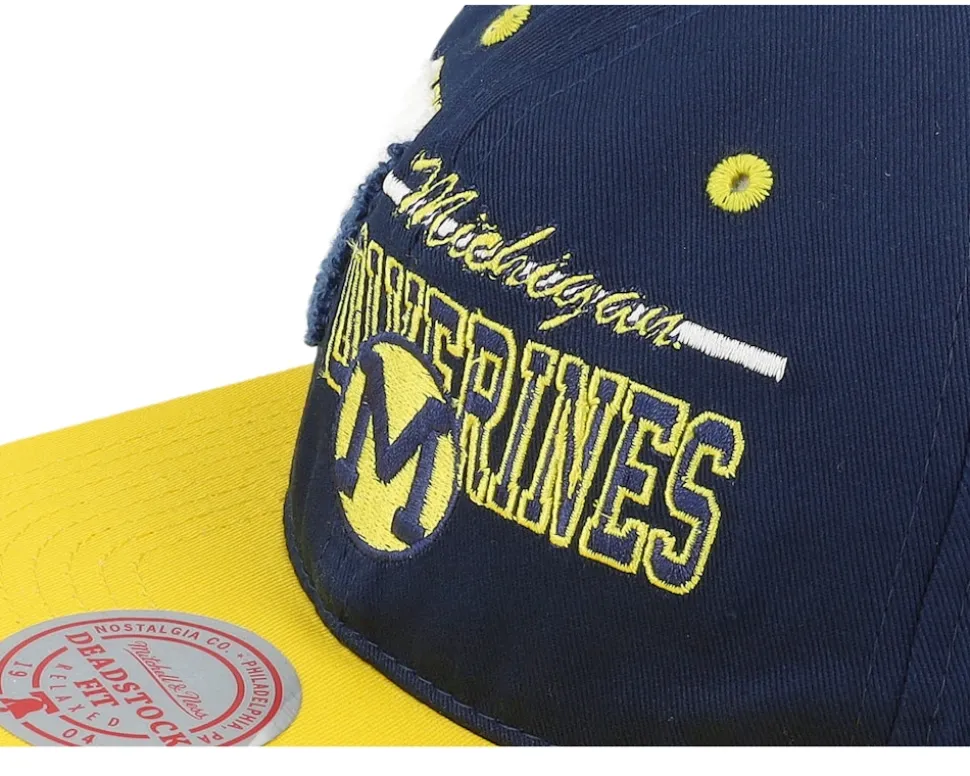 Michigan Wolverines Varsity Letter Blue/Yellow Snapback - Mitchell & Ness