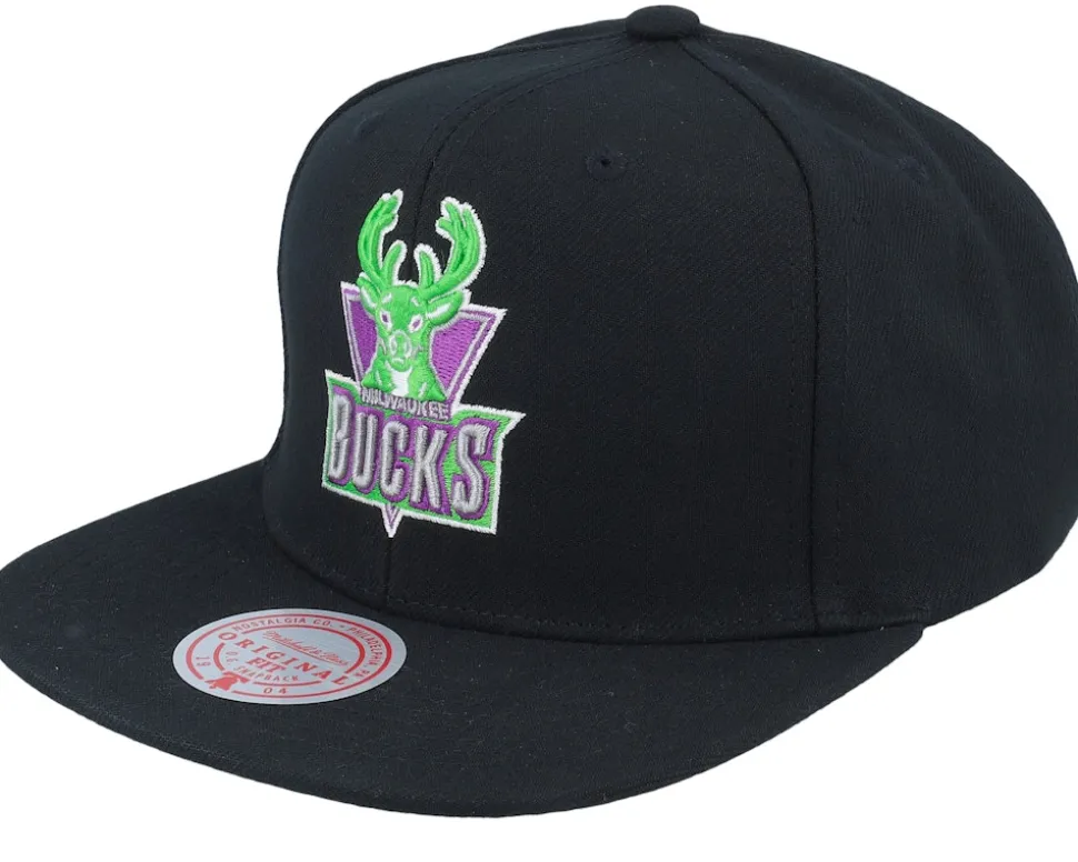 Milwaukee Bucks Neon Tropical Hwc Black Snapback - Mitchell & Ness