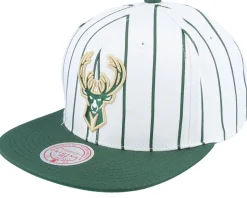 Milwaukee Bucks Retro Pinstripe White/Green Snapback - Mitchell & Ness