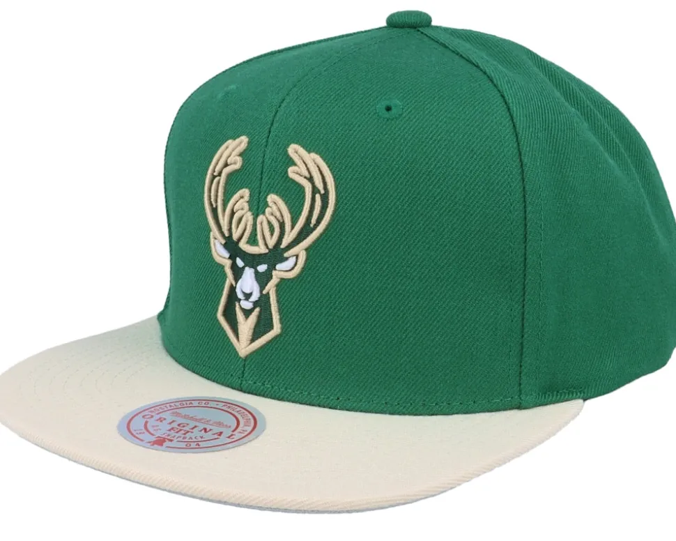 Milwaukee Bucks Team 2 Tone 2.0 Green/Tan Snapback - Mitchell & Ness
