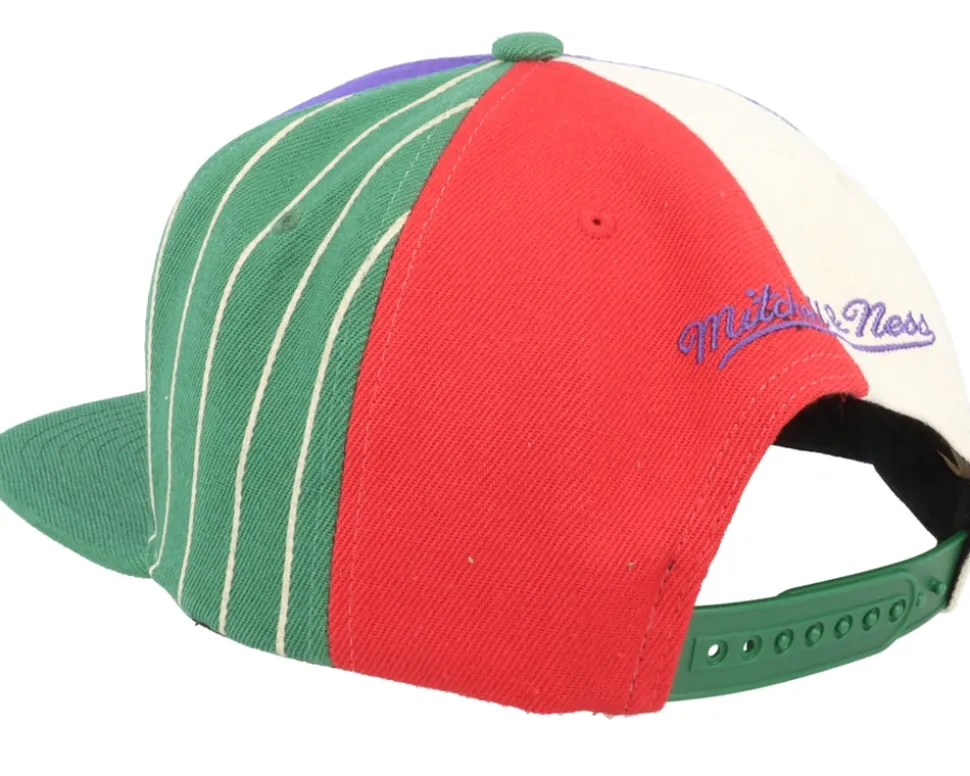 Milwaukee Bucks What The Pinstripe Green/Purple Sanpback - Mitchell & Ness