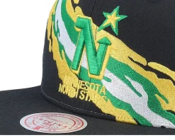 Minnesota North Stars Vintage Paintbrush Black Snapback - Mitchell & Ness