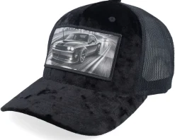 Modern Muscle Car Miami Vibes Patch Velvet Black A-Frame Trucker - Iconic