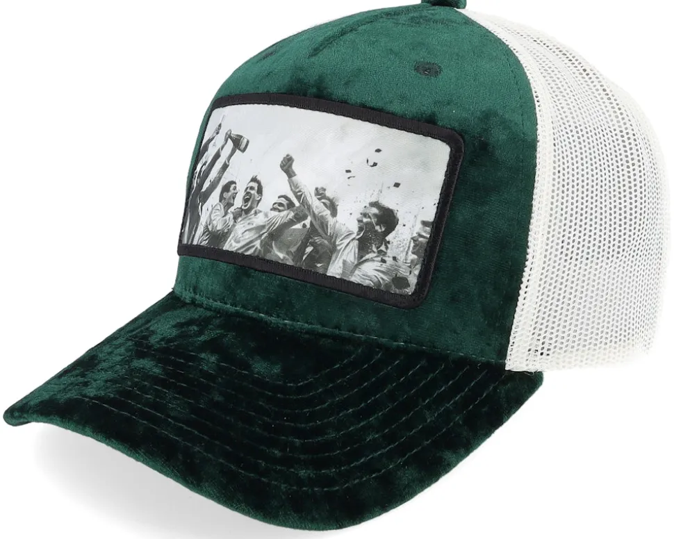 Motorsport Victory Celebration Velvet Green/Ivory A-Frame Trucker - Calza Pennello