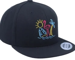 Neon Summer Beach Flamingo Black Snapback - Iconic