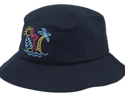 Neon Summer Beach Flamingo Black Bucket - Iconic
