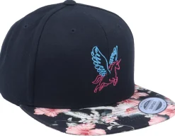 Neon Summer Unicorn Black/Red Floral Snapback - Unicorns