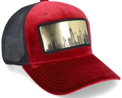 New York Gold Patch Velvet Red/Black A-frame Trucker - Calza Pennello