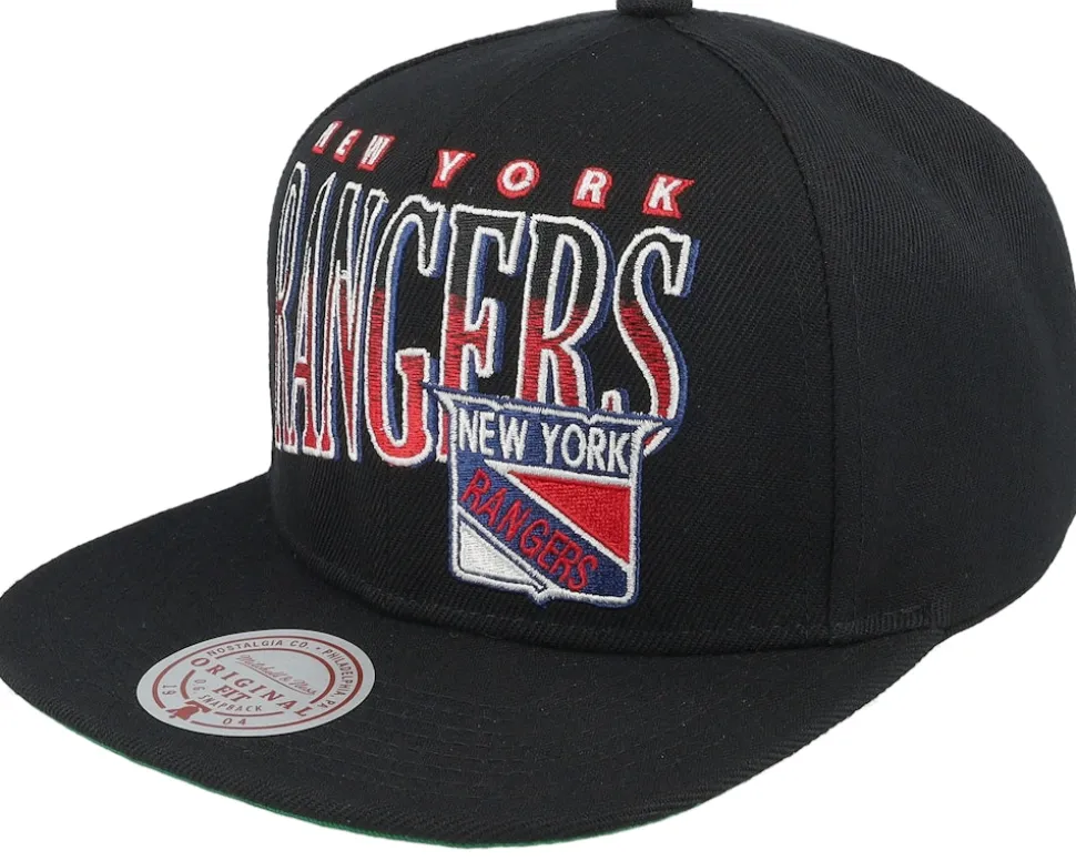 New York Rangers Line Work Vintage Black Snapback - Mitchell & Ness